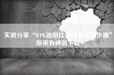 实测分享“WPK透明挂插件的详细步骤	”原来有神器下载