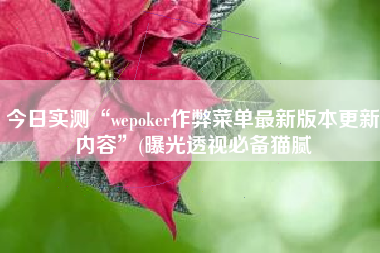 今日实测“wepoker作弊菜单最新版本更新内容	”(曝光透视必备猫腻