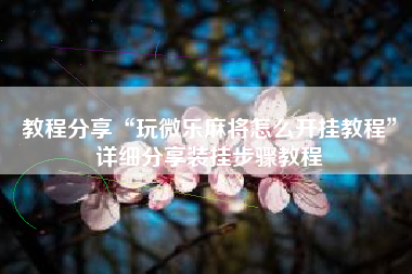 教程分享“玩微乐麻将怎么开挂教程	”详细分享装挂步骤教程