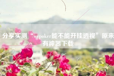 分享实测“wepoker能不能开挂透视”原来有神器下载