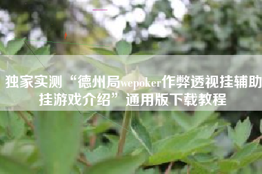 独家实测“德州局wepoker作弊透视挂辅助挂游戏介绍	”通用版下载教程