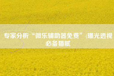 专家分析“微乐辅助器免费”(曝光透视必备猫腻