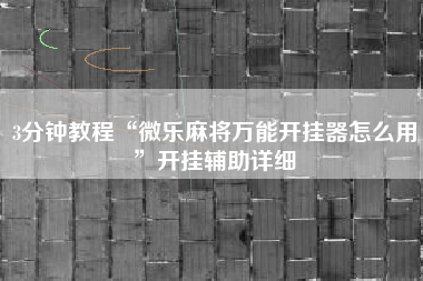 3分钟教程“微乐麻将万能开挂器怎么用”开挂辅助详细