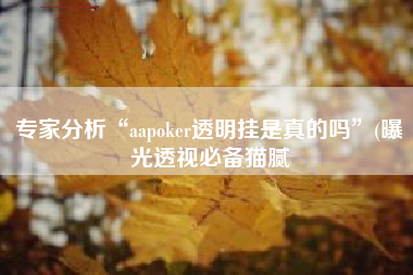 专家分析“aapoker透明挂是真的吗”(曝光透视必备猫腻