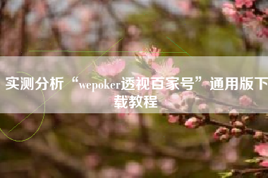 实测分析“wepoker透视百家号”通用版下载教程