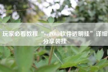 玩家必看教程“wePOke软件透明挂”详细分享装挂