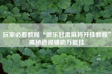 玩家必看教程“微乐甘肃麻将开挂教程”揭秘透视辅助万能挂