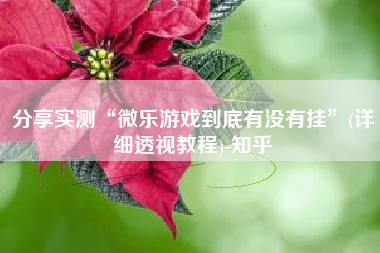 分享实测“微乐游戏到底有没有挂	”(详细透视教程)-知乎
